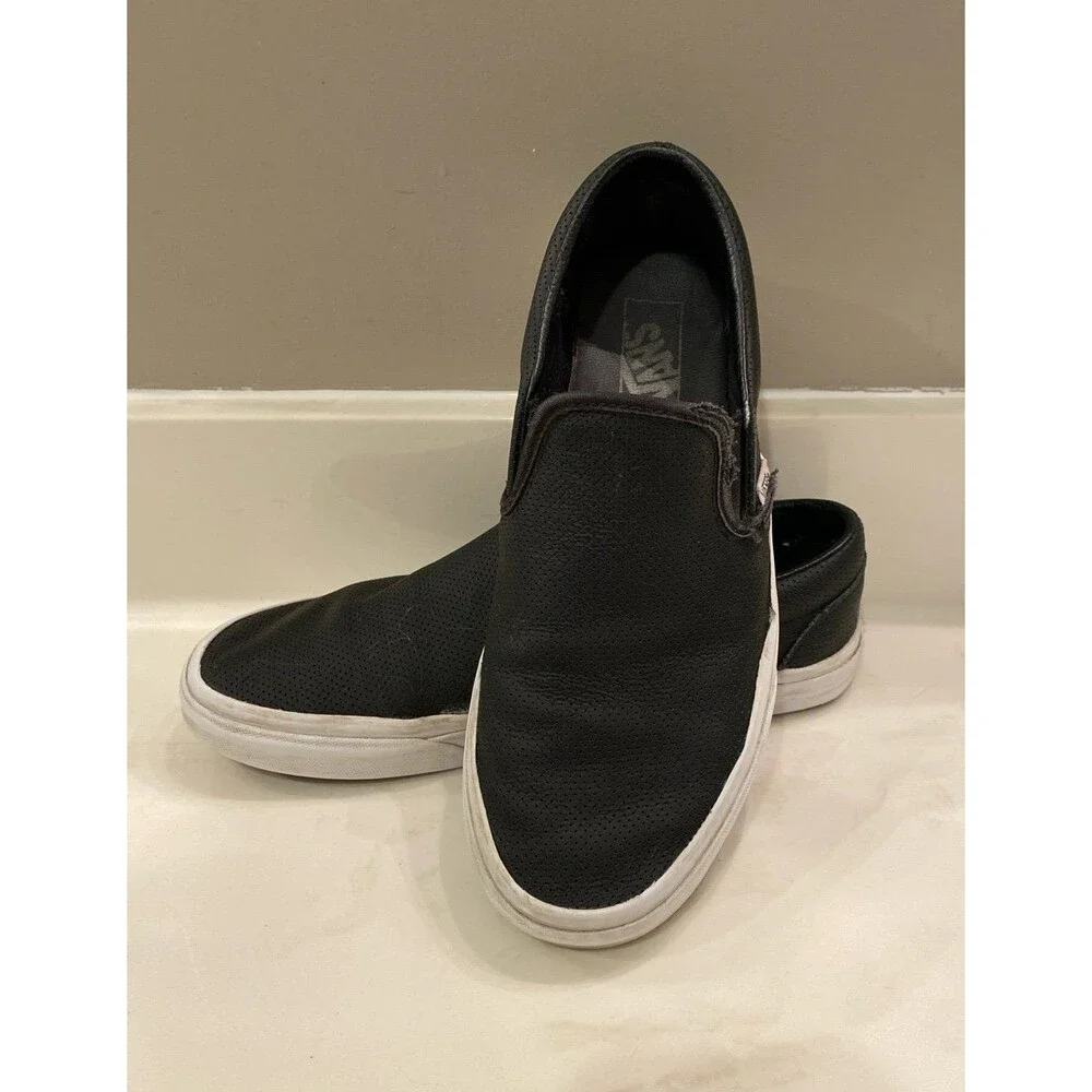 Vans Shoes Unisex Sneaker Slip-On Black Perforated Leather Size 10 (W)‎ 8.5 (M)